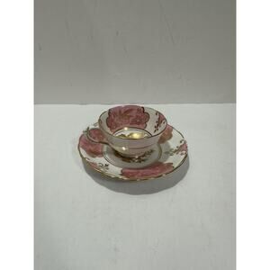 Vintage Tuscan Plant Pink Tea Mug & Saucer Gold Bird of Paradise‎ Decor, England